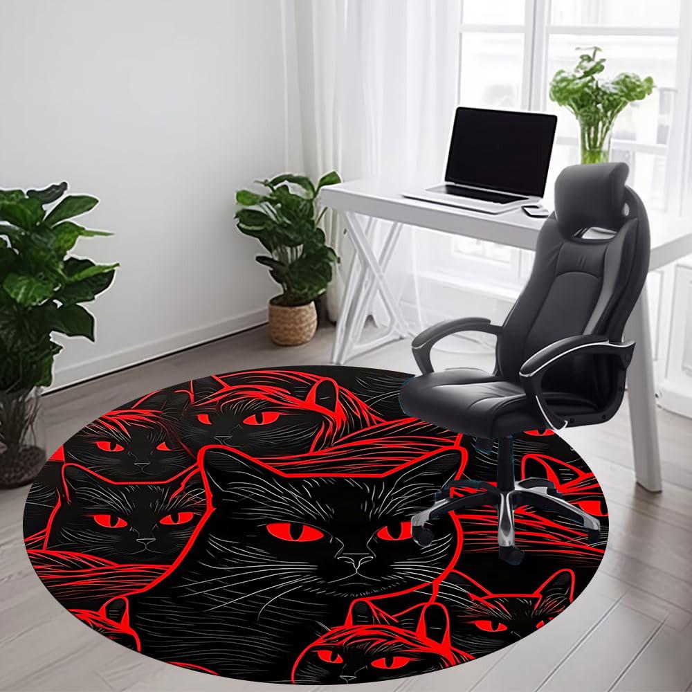 1pc Black Cats Office Round Area Rug, Indoor Mat Suitable ForOffice, Under Office Chairs Bedroom Living Room Home Decor T154