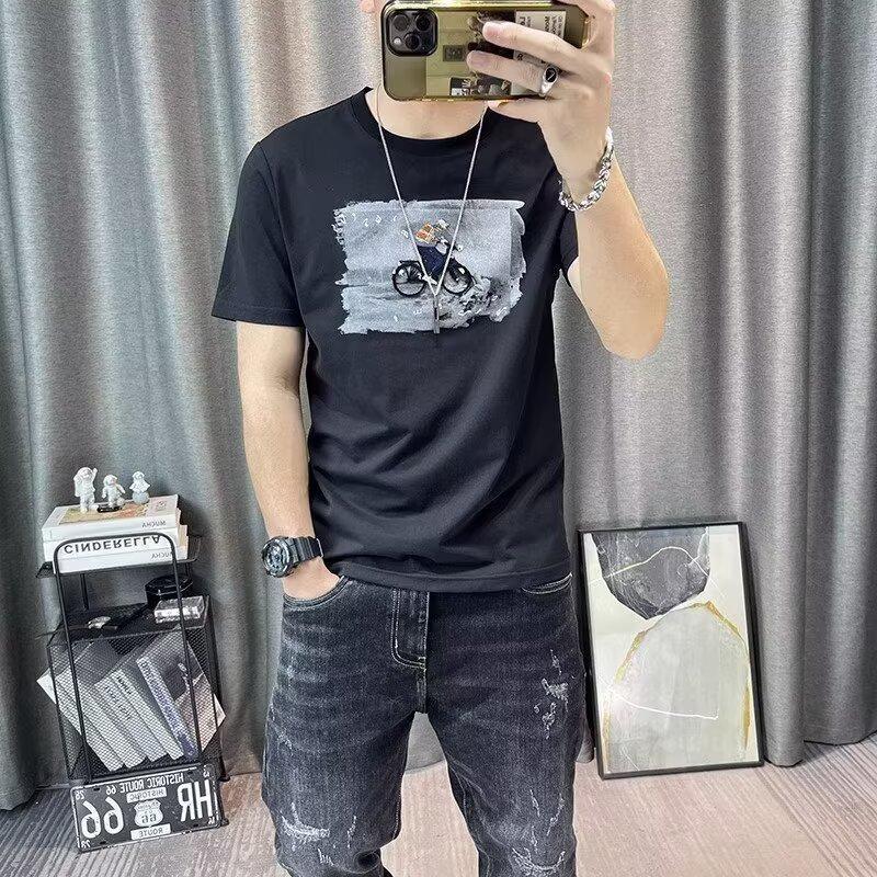 New Printed Casual Short Sleeve T-Shirt for Men, Ins Trendy Brand, European and American Hip-Hop Style, Round Neck Base Shirt, Summer Top