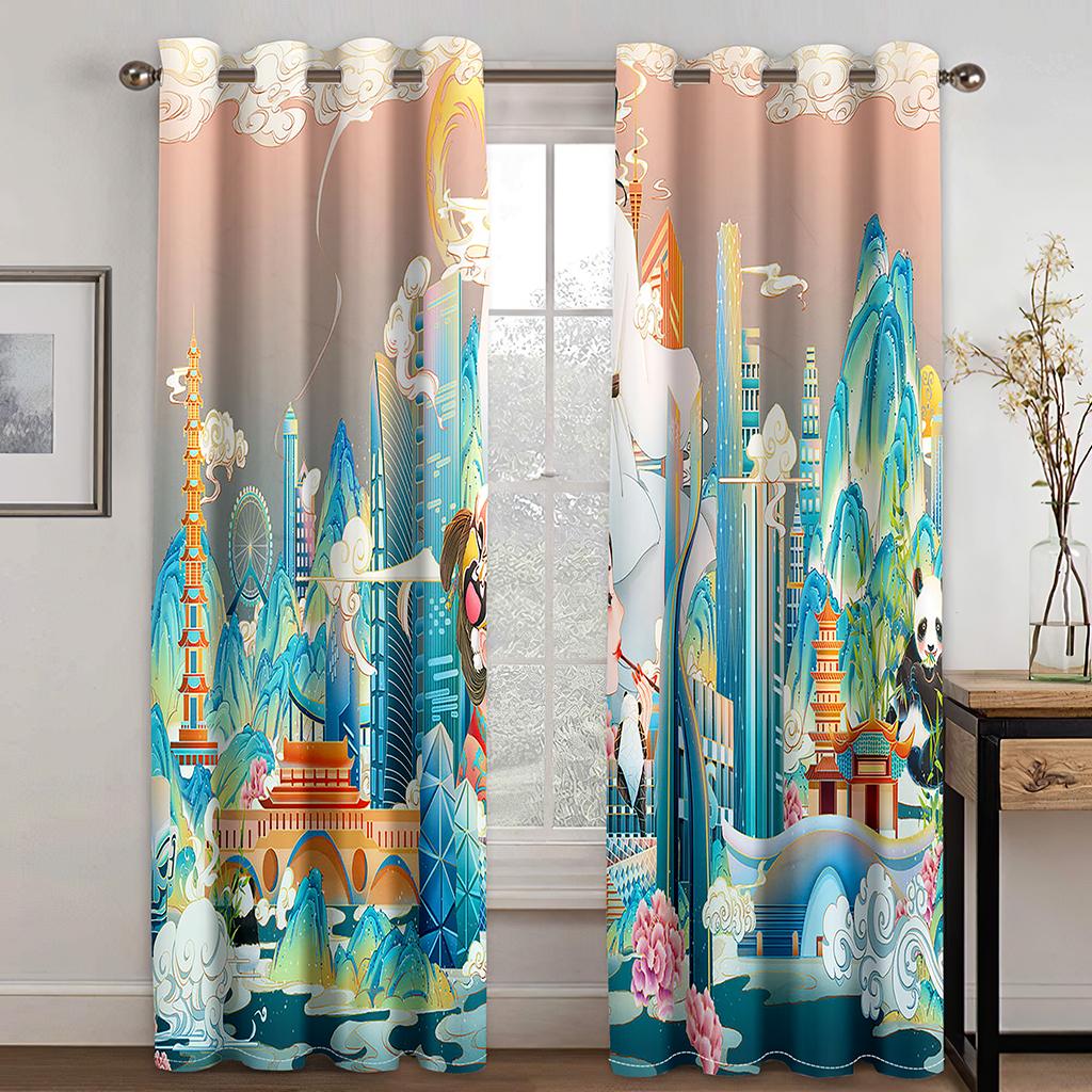 Chinese Shanghai City Girl Cheongsam Opera Window Curtains Kids Bedroom Living Room Hall Treatments Kitchen Decor Drape Blinds