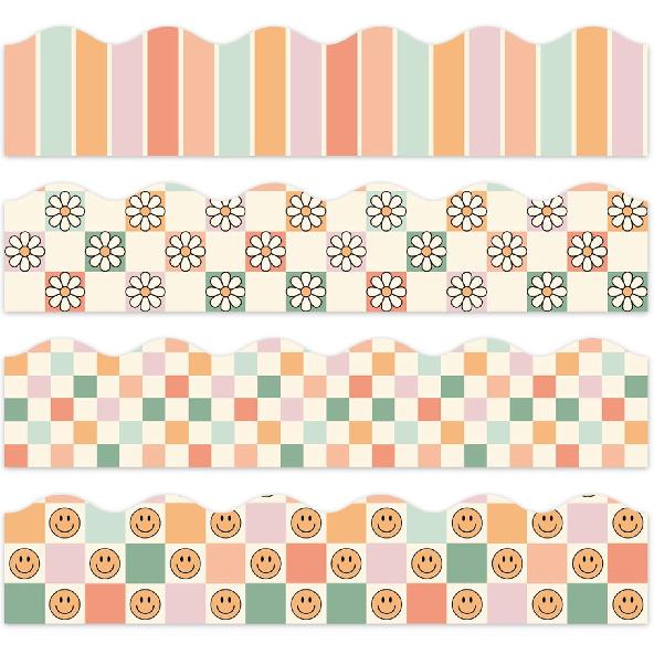 60 Pcs Floral Bulletin Board Borders Black Wild Flower Scalloped Self-Adhesive Border Trim Sticker Decals for Home Classroom Spring Party Wall