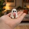 Sweet Cool Room Ornaments Halloween Mini Ghost Decorative Figurine 3D Printed White Statue with Pink Skull Ice Cream Cute Desktop Ornament for Home