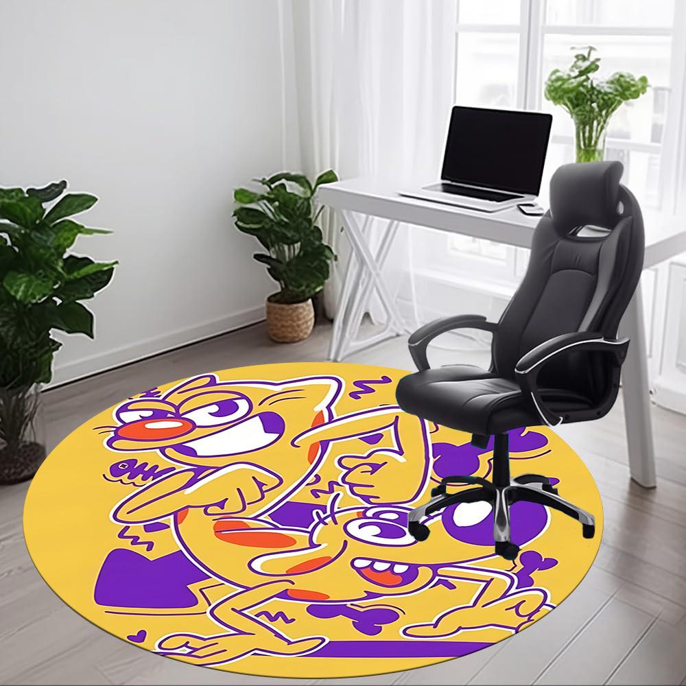 1pc CatDog Office Round Area Rug, Under Office Chairs Bedroom Living Room Home Decor, Room Deco