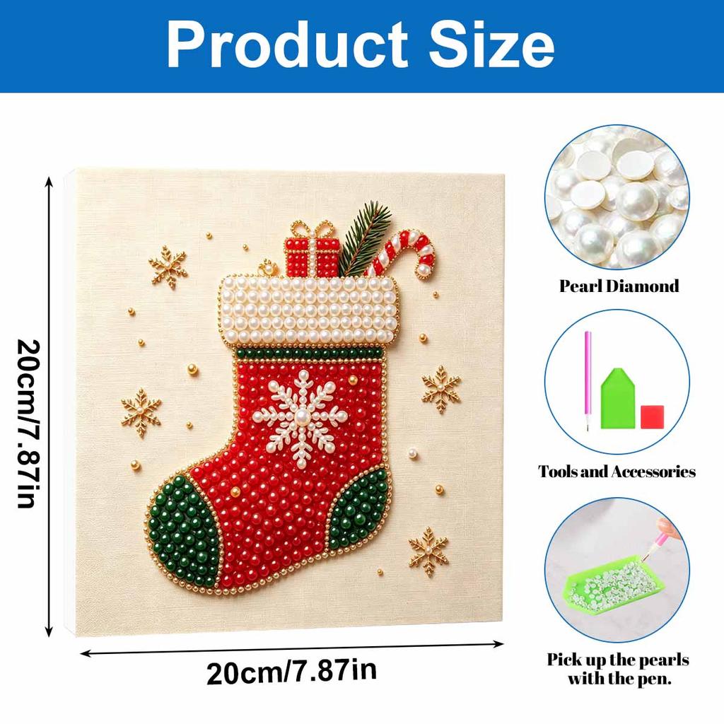 Framed Pearl Bead Art Set with Christmas Stocking Pattern DIY Sparkling Canvas Painting Relaxing Hobby Gift for Meditation Room Decoration