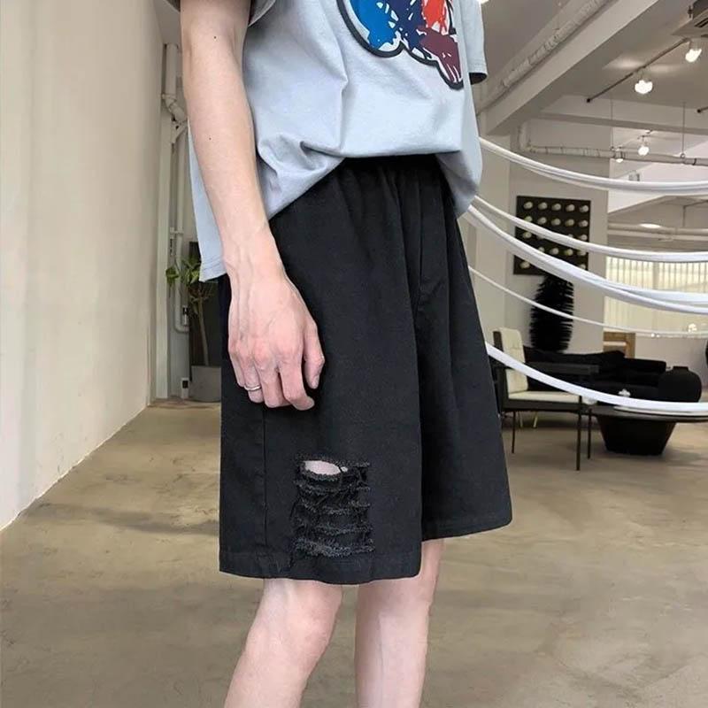 Men's Summer Outer Wear Shorts Casual Loose Ripped Five-point Pants Breathable Comfortable Soft Hip-hop Style Fashion Shorts
