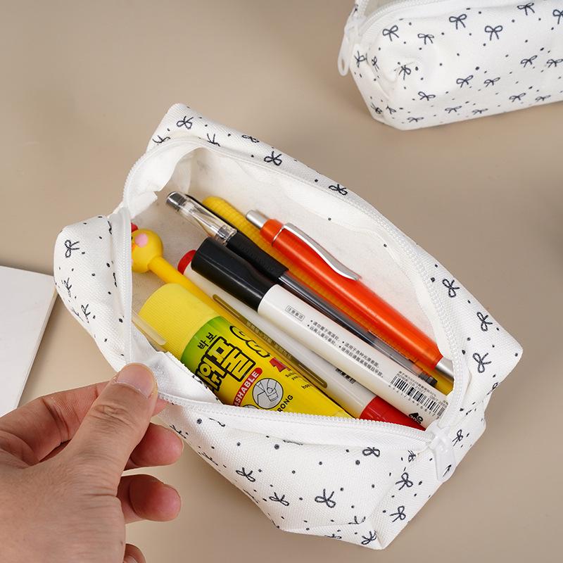 High-Capacity Cute Girly Bow Pencil & Makeup Case for Students белый