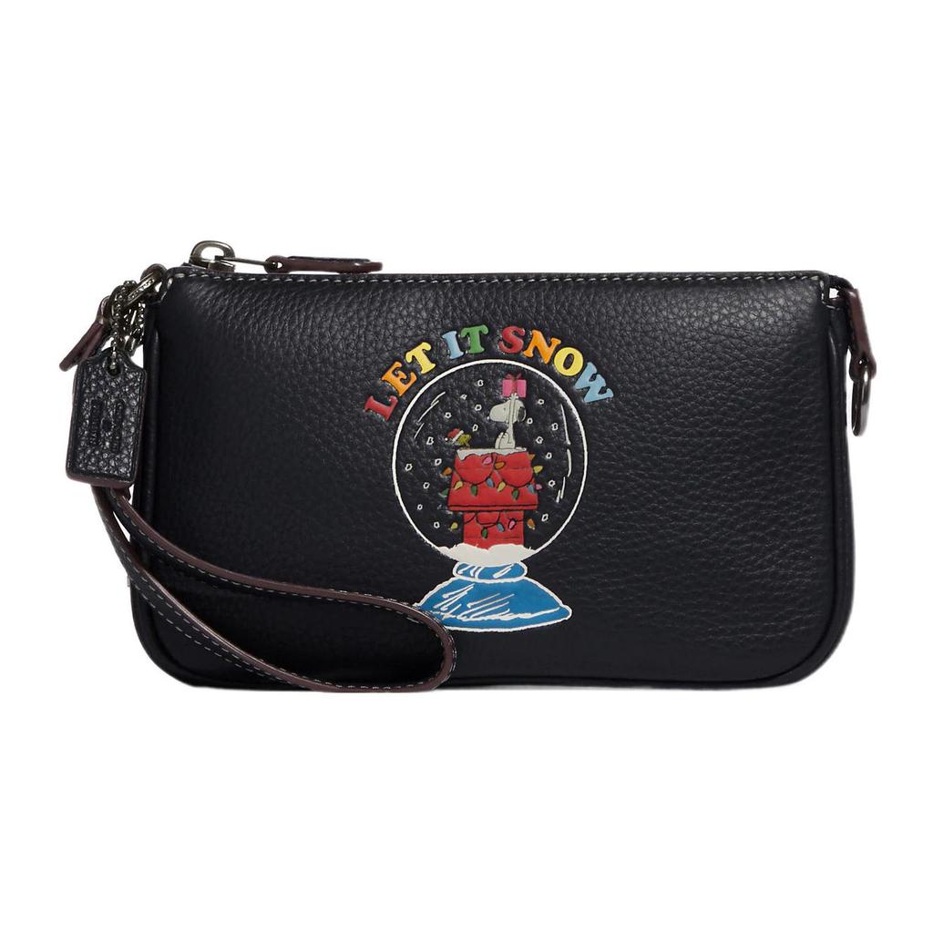 New COACH Peanuts Snoopy Collaboration Nolita Pebbled Leather Wrist Bags Clutches Small Size Women's Navy CE859-QBNI9
