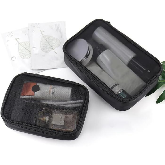 Mesh Makeup Bag, 3 Pcs Makeup Bag Set, Lightweight Mesh Cosmetic Bag with Zipper (S, M, L)