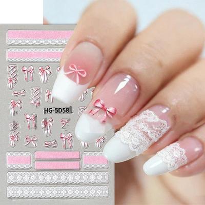 5D Ballett Schleife Spitze Prägung Selbstklebend Nagelkunst Aufkleber Glänzend Charmante Maniküre Abziehbilder Nagelzubehör