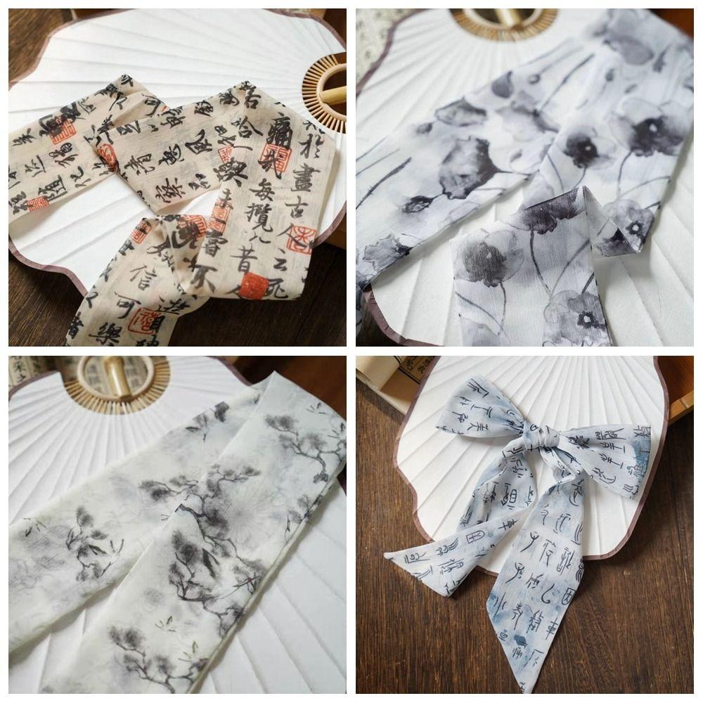 Ribbon Headband Long Scarf Chinese Style Printed Scarf Elegant Scarf Hair Band  Female