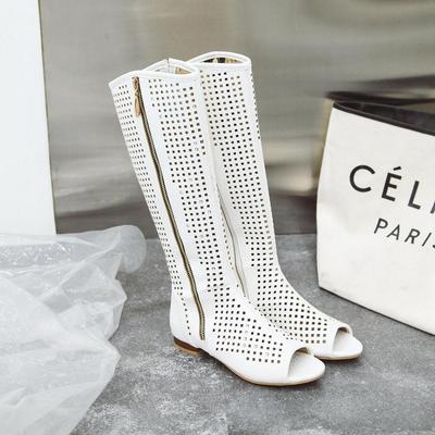 Modă Modă Femei Balerini Peste Genunchi Cizme de Vară Vârf Decupat Toc Pătrat Ajour Pantofi de Petrecere Retro Roma Sexy Damă Încălțăminte Mărimea 34-43