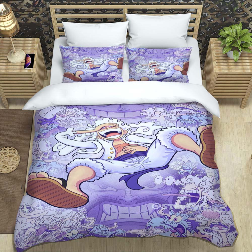 A Comfortable 3D Cartoon Comic Book Series "One Piece" Bedding Set, Including Duvet Cover, Pillowcases, and A Children's Set.
