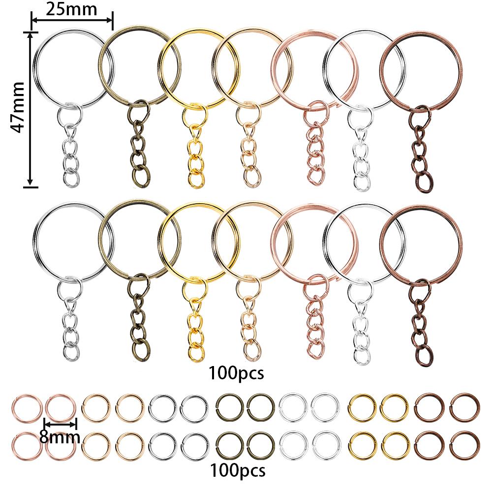 200pcs/pack 100pcs Keychain Key Rings and 100Pcs Jump Rings for Keychain Bag Pendants Holder Jewelry Making Accessories