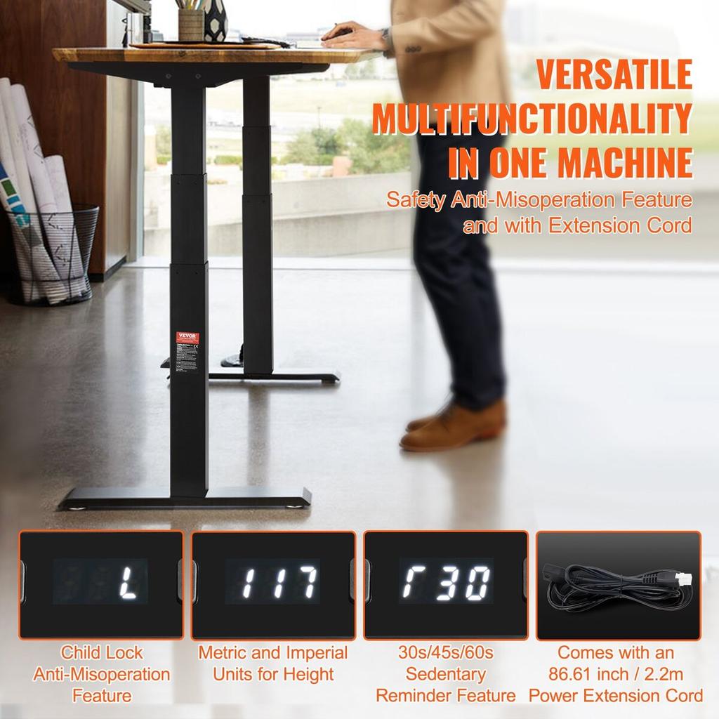 Electric Standing Desk Frame Dual Motor Adjustable 65-129 Cm H Black