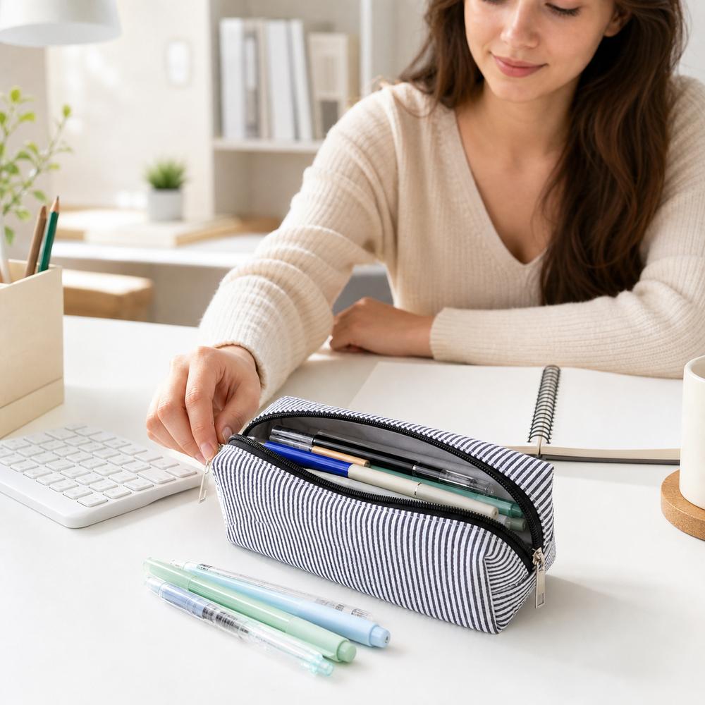 Estuche para Bolígrafos con Patrón de Rayas Gran Capacidad Estuche de Maquillaje Nuevo Estuche para Lápices Material Escolar