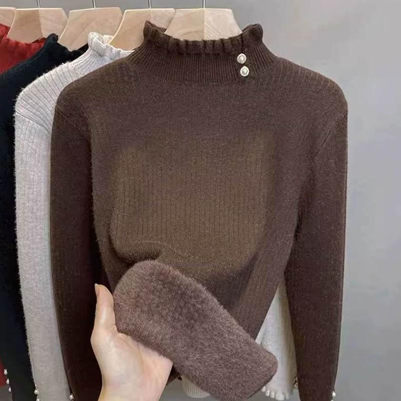 Sweater for Women Autumn Winter Thickened  Warm Knitted Stretchy Long Sleeve Oversize Tops