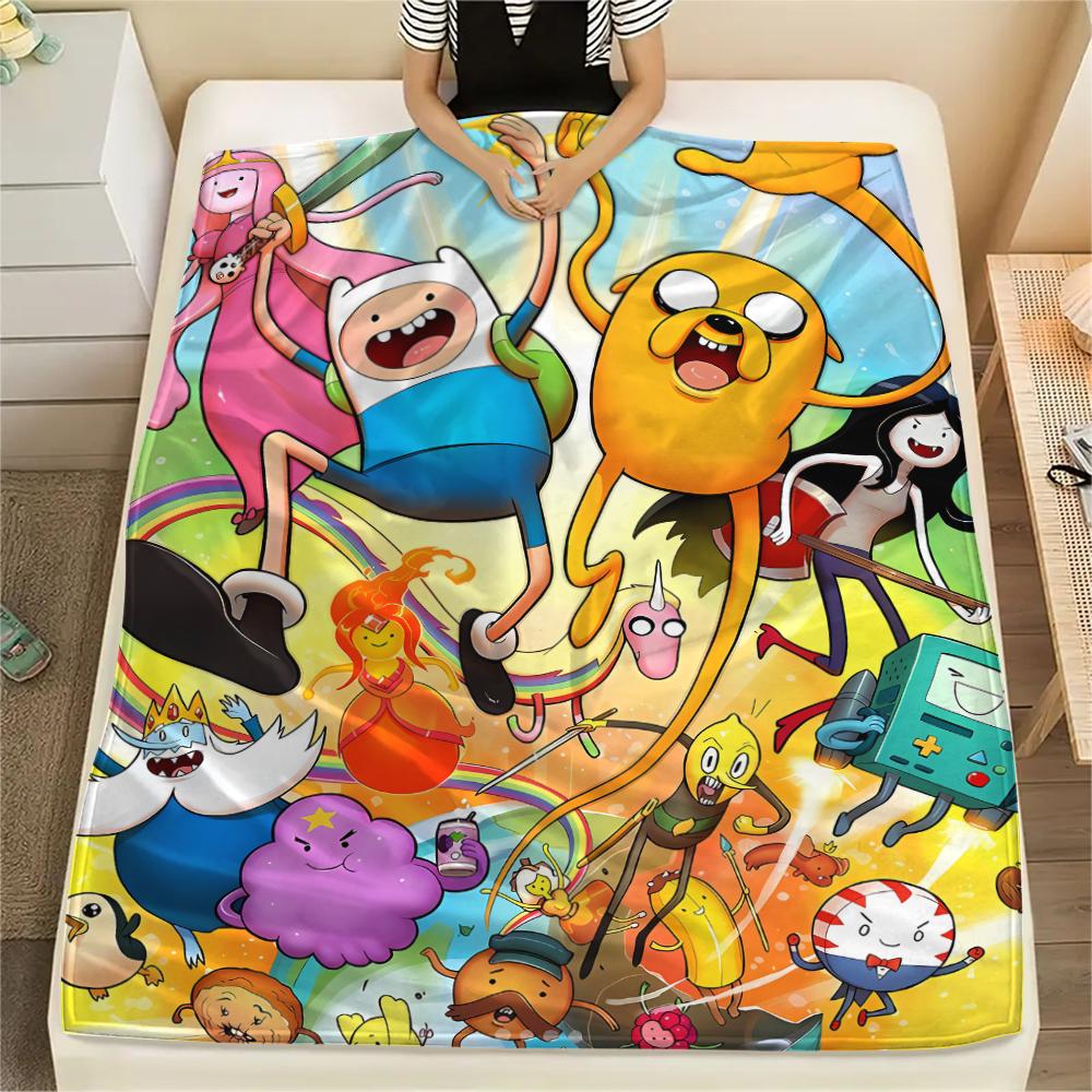 1PC Adventure Time Print Flannel Blanket, High Quality All Seasons, Home Decor, Warmth and Comfort, Perfect for Christmas Gifts