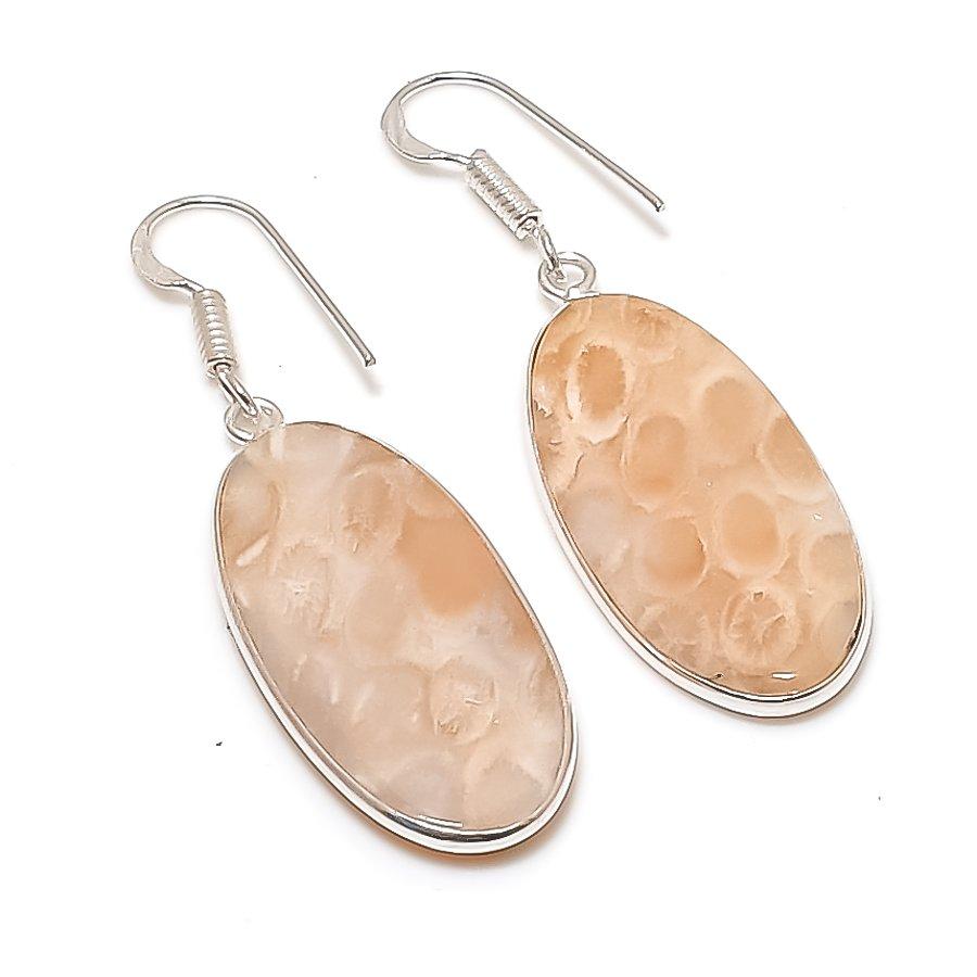 

Natural Fossil Coral Gemstone 925 Sterling Silver Jewelry Earring 1.97 AE-12178