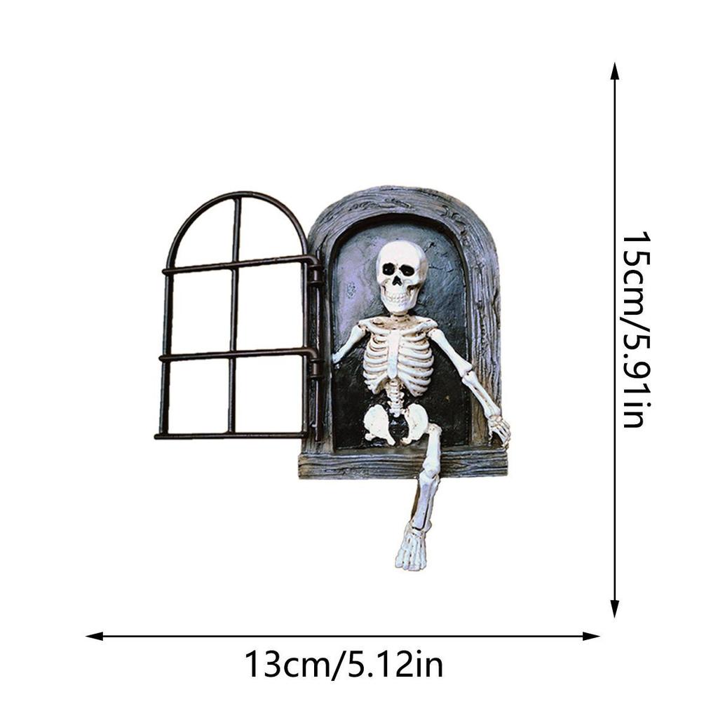 Window Opening Terror Skeleton Man Halloween Garden Decoration Outdoor Sculpture Resin Hanger Crafts