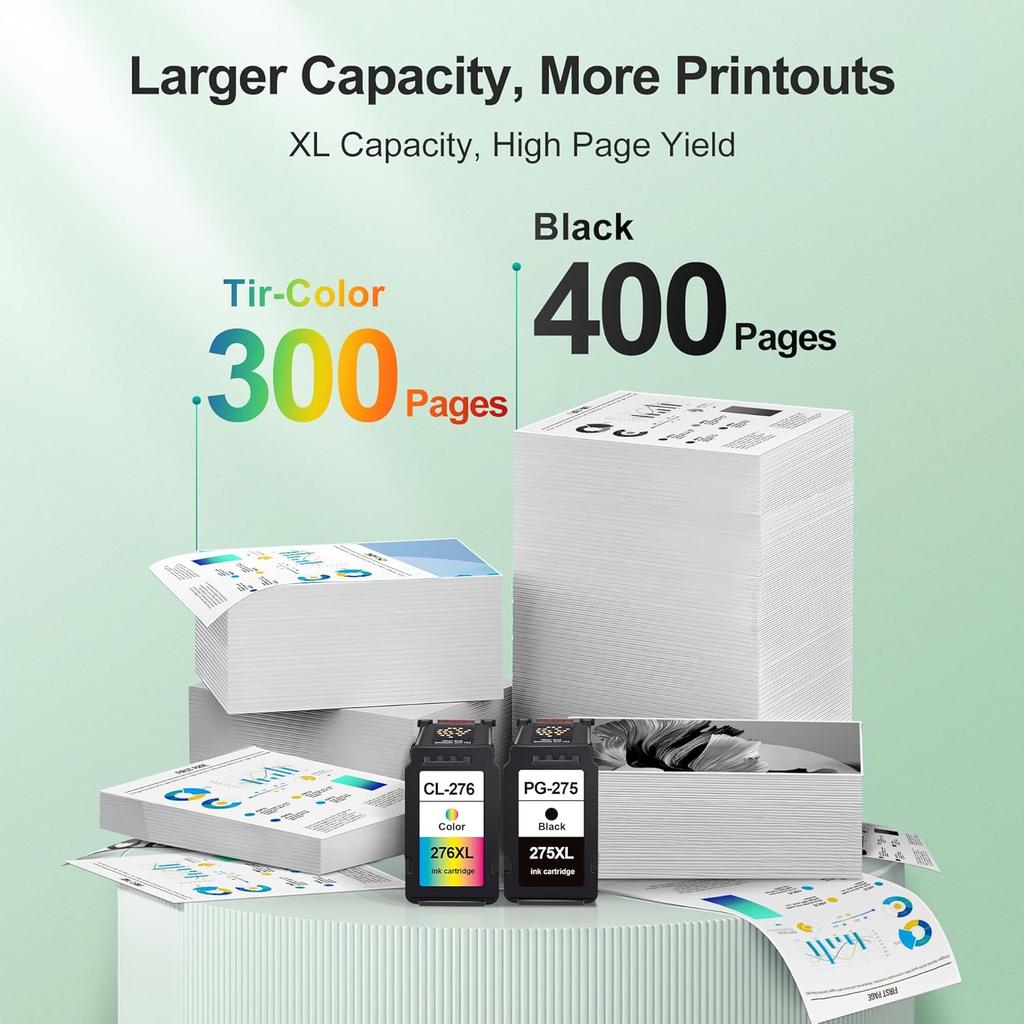275XL 276 XL Ink Cartridges Replacement for Ink 275 and 276 PG-275XL CL-276X Ink Cartridges Compatible for PIXMA TS3500 TS3520 TS3522 TR4720 TR4722