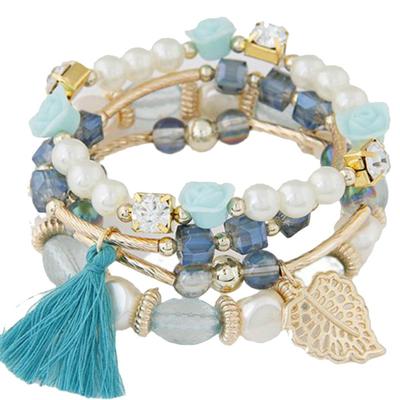 Bohemian Beads Wrap Bangles for Women Boho Flower Leaf Tassel Bracelet Multilayer Bracelet