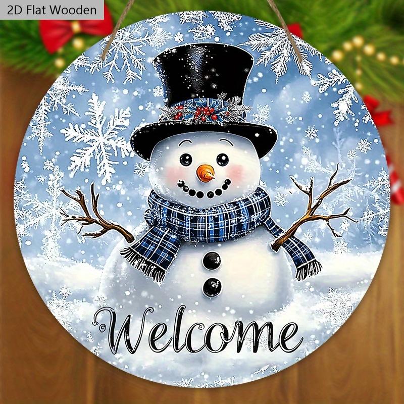 Rustic Christmas Wooden Sign with Adorable Snowman Pattern - Navidad Welcome Sign for Front Door, Wall Hanging Decor - Ideal Christmas Decoration