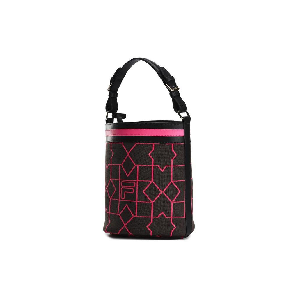 FILA Emerald Fashion Versatile Geometric Pattern Jacquard Fabric Combined With Cow Split Leather Shoulder Tote Bag Women bags F13W234161FDY