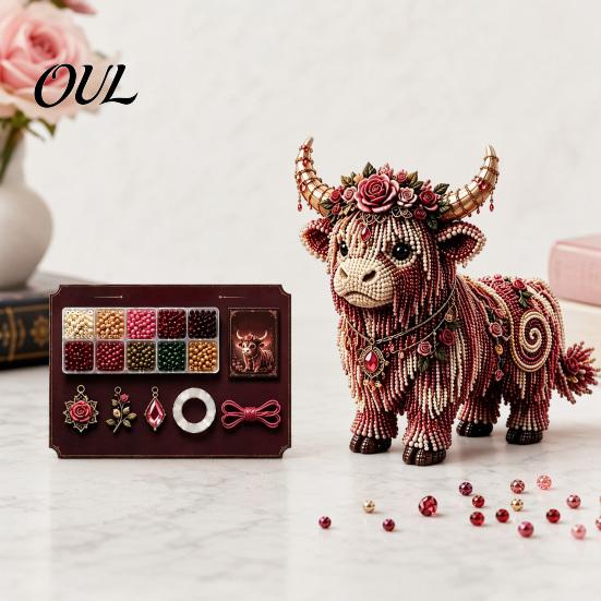 Progetto Artistico con Perline Mucca delle Highlands Kit, Artigianato Fai da Te Mitico Animale Decorativo 3D con Perline, per Adulti Adolescenti Kit Regalo Fatto a Mano Ornamento