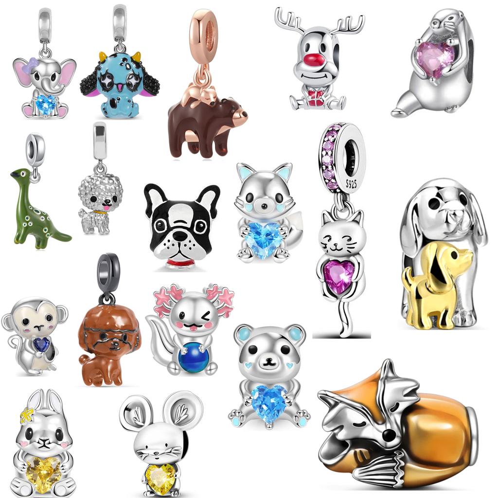 Copper Metal Sparking Cute Dog Charm Bead Components Pendant Bead Components Compatible With Authentic Original Bracelet High Quality Fine Jewelry