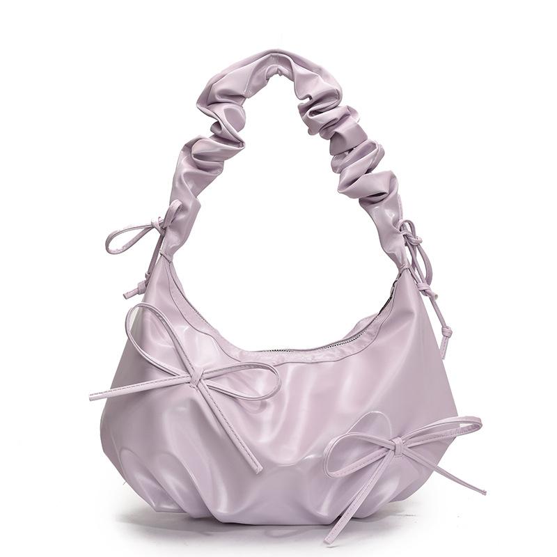 Spring and summer explosion ins French sweet ballet style bow tote women's bag casual versatile pleated feeling single shoulder oblique
