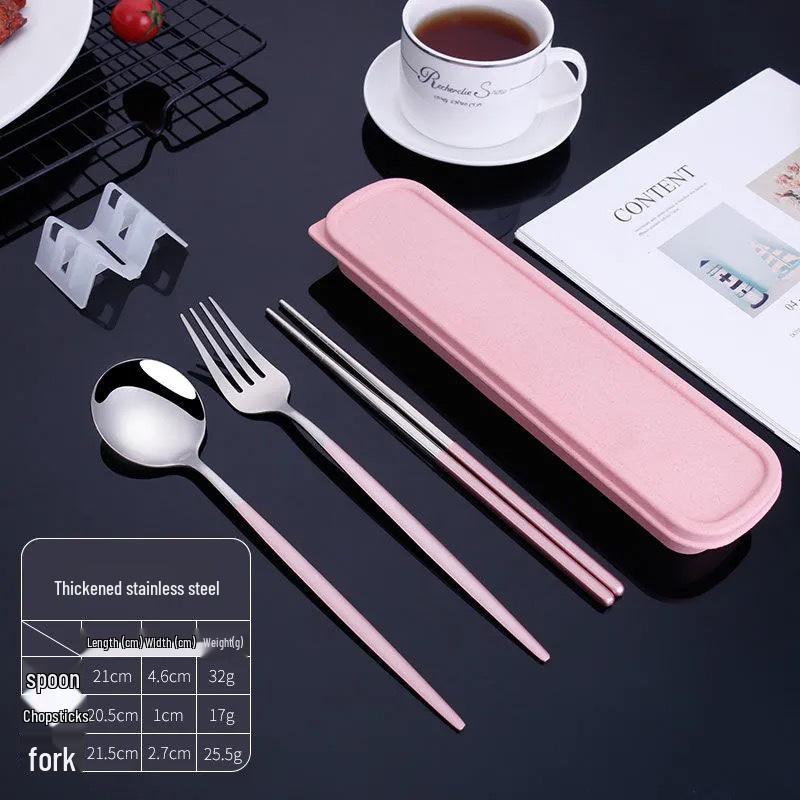 Nordic Style Portable Cutlery Set for One - Includes Knife, Fork, Spoon, and Chopsticks - Perfect for Office Workers and Students.