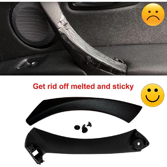 Black Left Interior Door Panel Strap Handle and Door Pull Outer Trim Cover w/Fasteners Replacement for E90 E91 3 Series 323 325 328 330 335 2005-2011