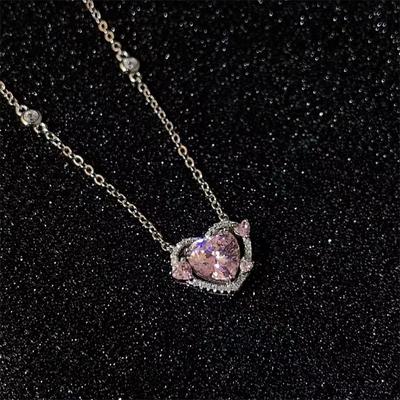 Zircon Heart Pendant Necklaces Y2K Pink Heart Ladies Girls  Elegant Clavicle Chain Women Jewelry Gifts