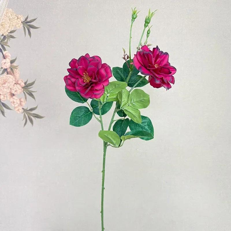 

66cm Silk 2 Heads Roses Branch Artificial Flowers Restaurant Decorative Simulation Flower White Purple Rose Home Decoration червоний