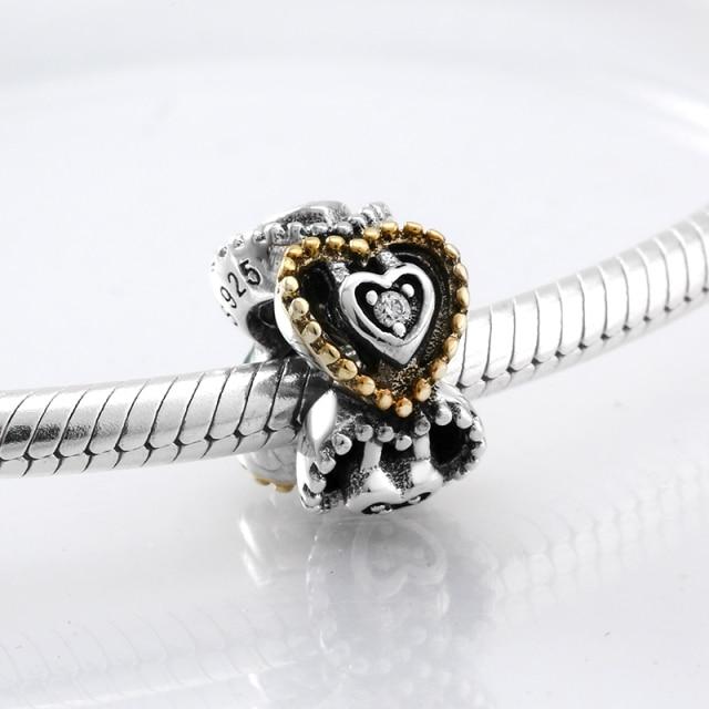 Perles fines en argent sterling 925 de forme ronde La famille est là où l'amour grandit Perles fines à faire soi-même adaptées aux bracelets à breloques originaux Fabrication de bijoux