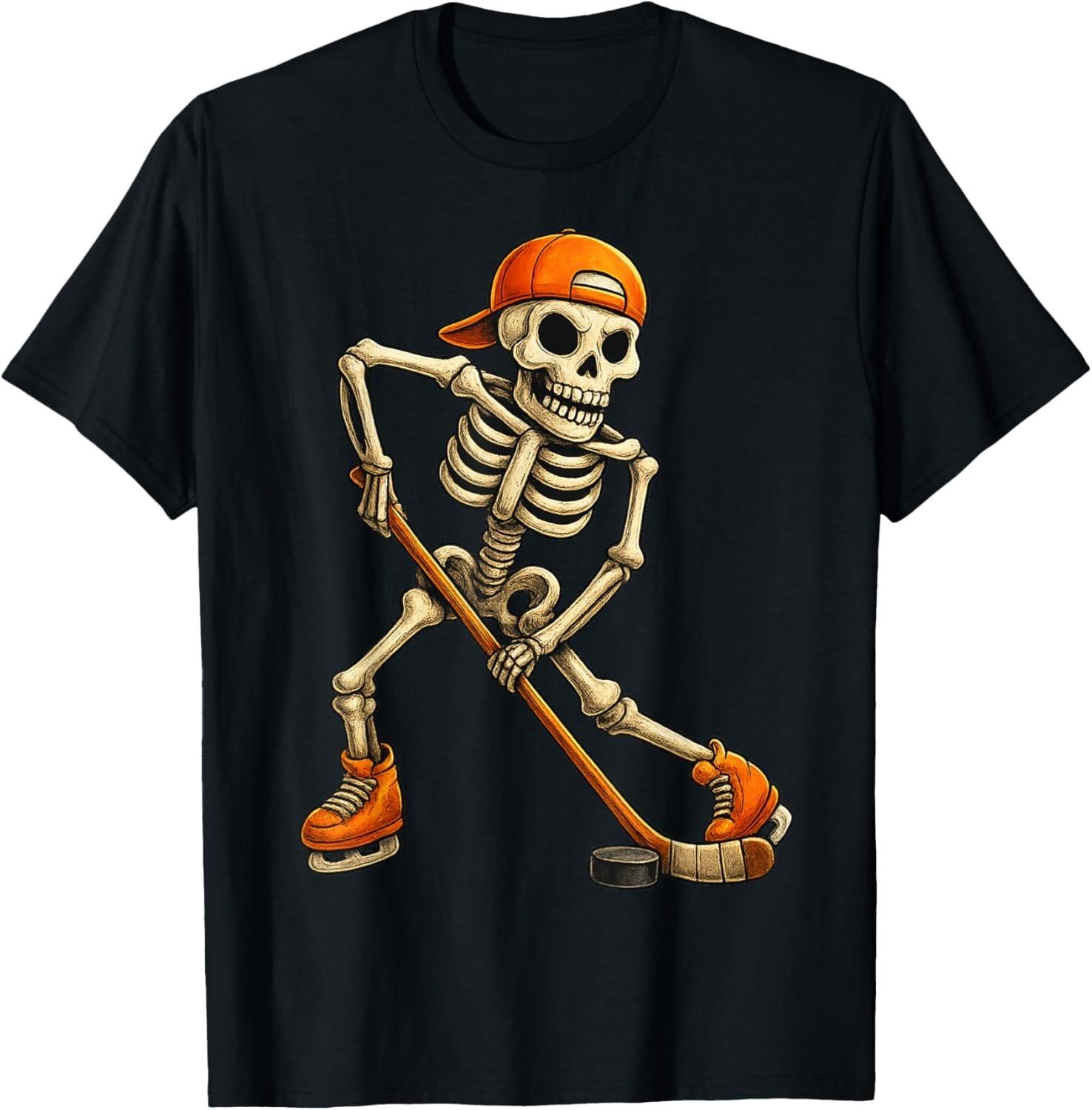 Ice Hockey Skeleton Halloween Costume Men Boys T-Shirt Mens Womens Tees Top unisex T-Shirt Mens Womens Tees Top S