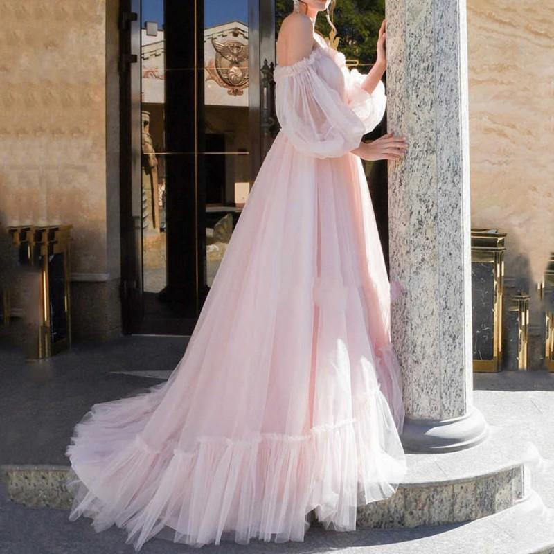 Elegant Off-Shoulder Tulle Maxi Dress With