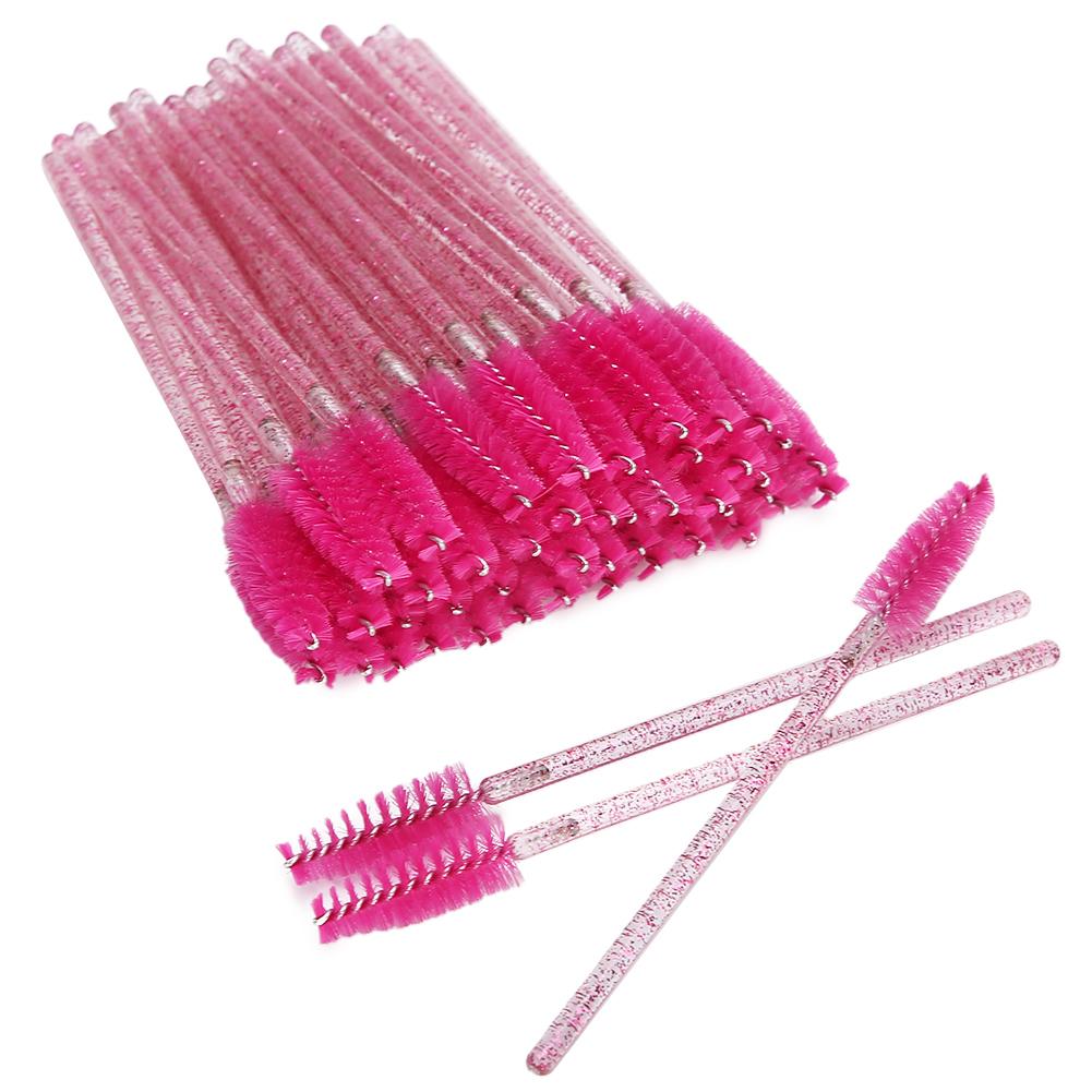 50pcs Nylon Makeup Brush Mascara Wands Eyelash Eyebrow Disposable Portable BrushRose Red