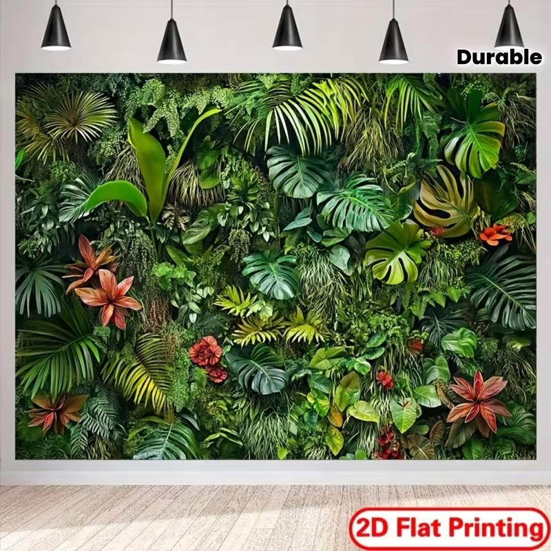 

2D Indoor Jungle Backdrop with Mixed Tropical Plants and Red Accent Flowers 47.2x31.5inch/120*80cm