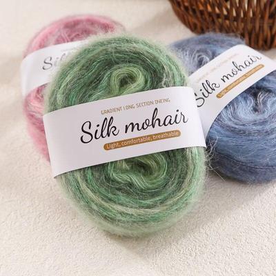 Candy-Colored Silk Gradient Tie-Dye Hand-Knitted Mohair Yarn with Metallic Thread