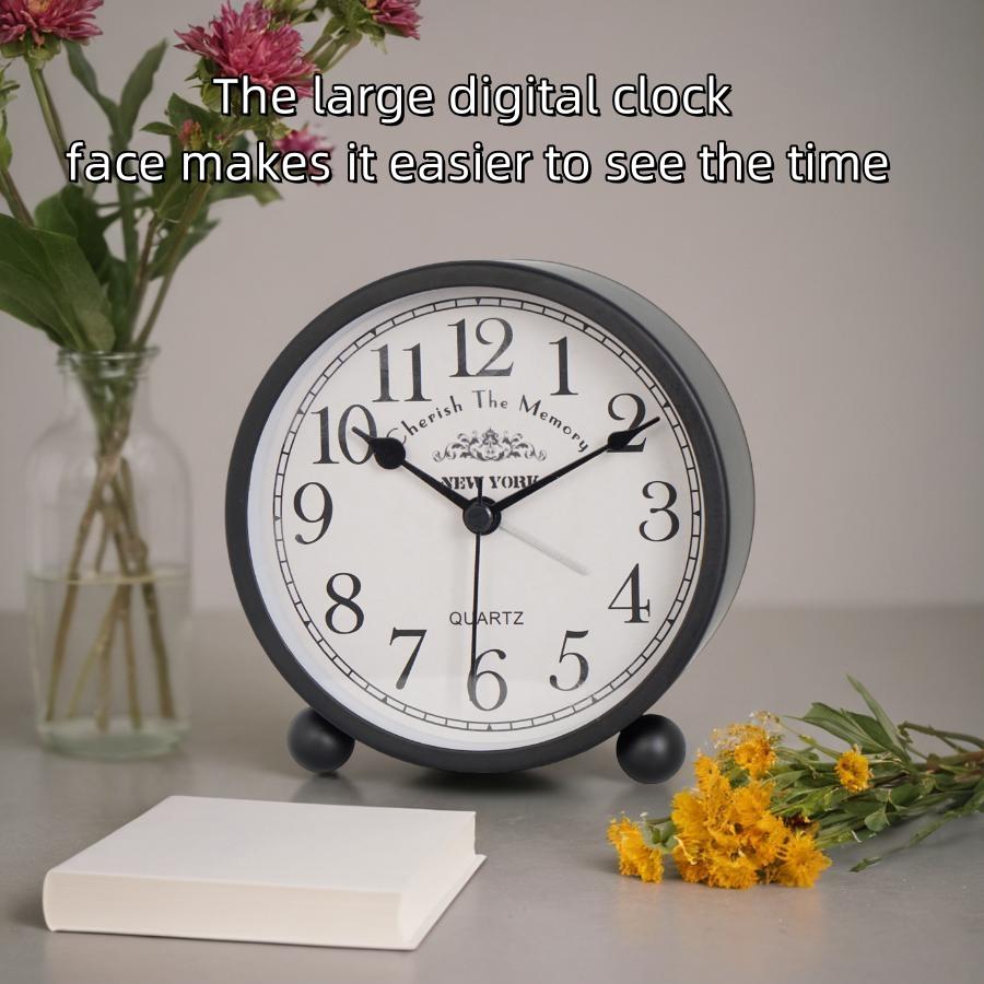 1pc 4 inch retro metal quartz alarm clock, simple atmosphere of home decoration table clock, quiet quartz movement sweep seconds