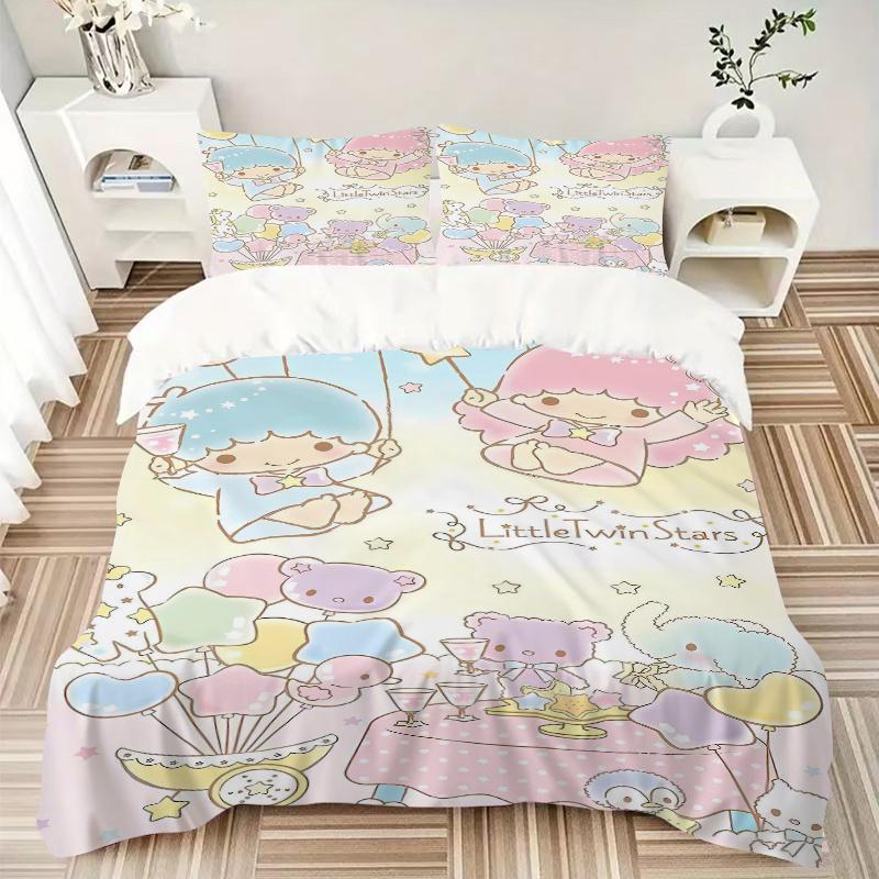 3pcs Little Twin Stars Celebration Bedding Set Includes Quilt Cover and Pillowcases, Suitable for All Seasons, Machine Washable Ideal Gift S060