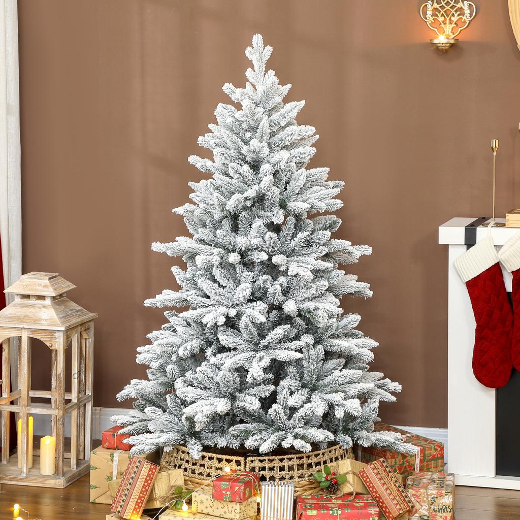 Artificial Christmas tree with snow flocking, 150 cm, Christmas tree with 768 branches, foldable metal stand, green