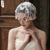 Vintage Lace Birdcage Wedding Veil, Pearl Tassel Bridal Cap Veil, Butterfly Floral Lace Beaded Headpiece for Bride