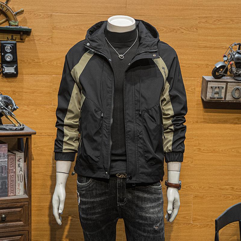 

Новая модная приталенная куртка с капюшоном, трендовый бренд, повседневная куртка с цветовой блокировкой для весны и осени 3XL чёрный