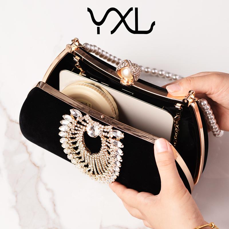 Luxury Design Female Evening Bag Retro Formal Occasion Diamond Velvet Handbag Wedding Party Mother's Purple Red Clutch Bags