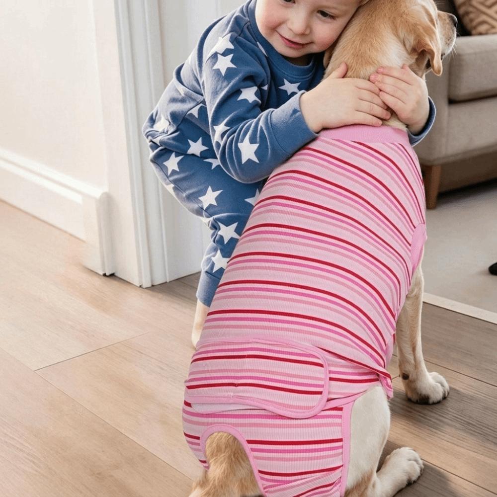 Breathable Dog Sterilization Suit Striped Soft Dog Anti-Licking Jumpsuit Adjustable High Elastic Dog Recovery Suit