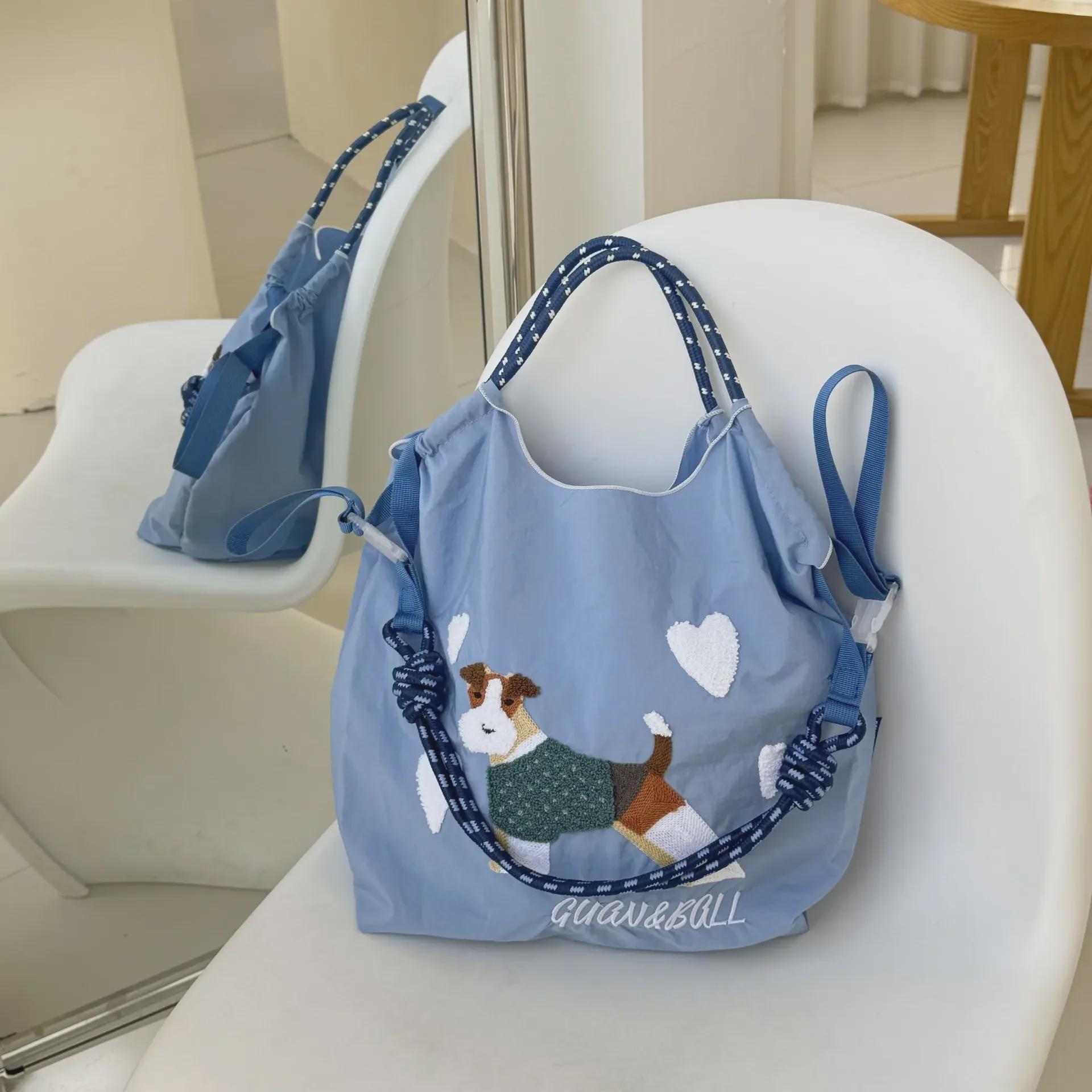 

Модная сумка для покупок из экологичного нейлона в японском стиле с вышитой милой собакой Medium [Bag Only, No Strap]