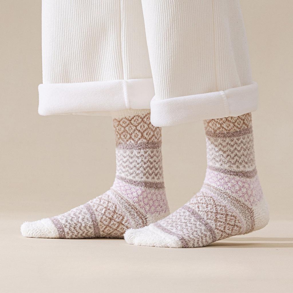Autumn and Winter Coral Fleece Socks for Women Warm Floor Socks Home Tube Socks Sleep Socks Half Fleece