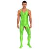 Mens Lingerie Glossy Smooth Stretchy Sleeveless U Neck Open Crotch Full Body Bodysuit Footed Jumpsuit