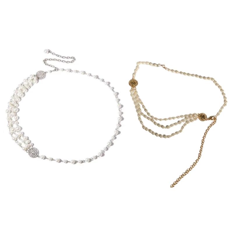 Multilayer Waist Belt Modern Baroque Pearls for Street Dance Music Festival Jeans Dress Belt Body Jewelry Versatile